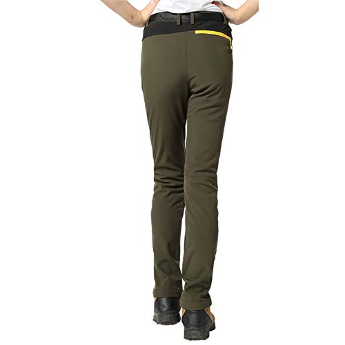 WANPUL Pantalon Softshell Mujer Pantalones de Montaña Impermeable Pantalon Trekking Caliente Pantalones Invierno Ejército Verde 3XL