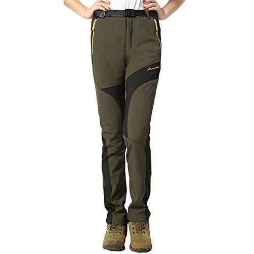 WANPUL Pantalon Softshell Mujer Pantalones de Montaña Impermeable Pantalon Trekking Caliente Pantalones Invierno Ejército Verde M