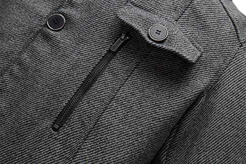 Wantdo Abrigo Grueso de Invierno para Hombre Mezcla de Lana Cuello Alto Chaquetas Charreteras Abrigos Multibolsillos Chaqueta con Botones y Cremallera Frontal Completa Antiviento Hombres Gris XL