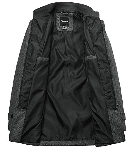 Wantdo Abrigo Grueso de Invierno para Hombre Mezcla de Lana Cuello Alto Chaquetas Charreteras Abrigos Multibolsillos Chaqueta con Botones y Cremallera Frontal Completa Antiviento Hombres Gris XL