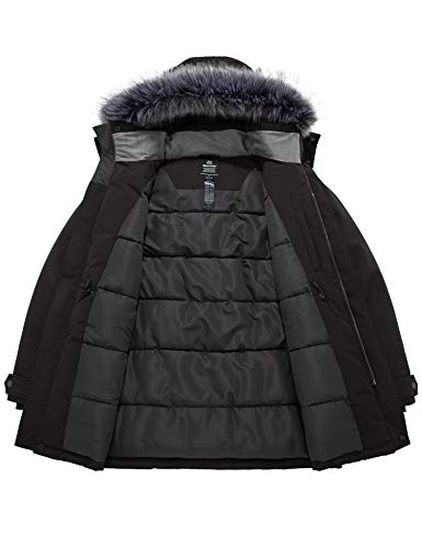 Wantdo Abrigos Cálido Antiviento Chaquetas de Algodón Invierno al Aire Libre Parka Gruesa Capucha Desmontable con Pelo Chaquetas de Lana Resistente al Agua Hombres Negro Large