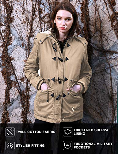 Wantdo Abrigos Cálido Invierno Chaqueta Acolchada a Prueba de Viento Abrigos Forro Polar Grueso Parka Casual Militar Exteriores Mujer Caqui Small