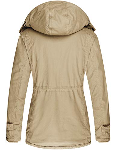 Wantdo Abrigos Cálido Invierno Chaqueta Acolchada a Prueba de Viento Abrigos Forro Polar Grueso Parka Casual Militar Exteriores Mujer Caqui Small