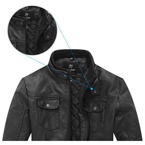 Wantdo Cazadora de Cuero Aviador para Hombre Negro Medium