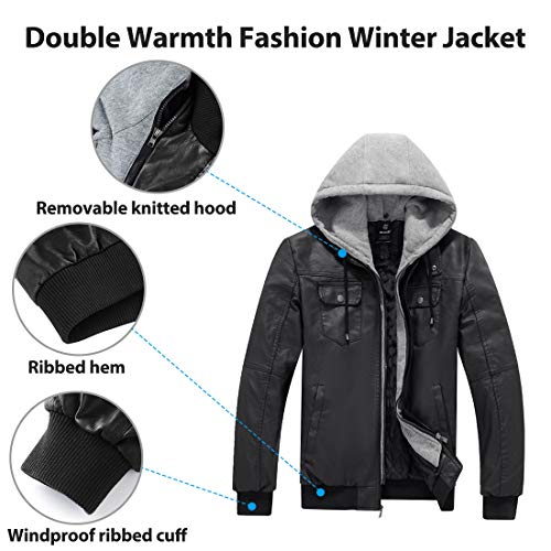 Wantdo Cazadora de Cuero Aviador para Hombre Negro Medium