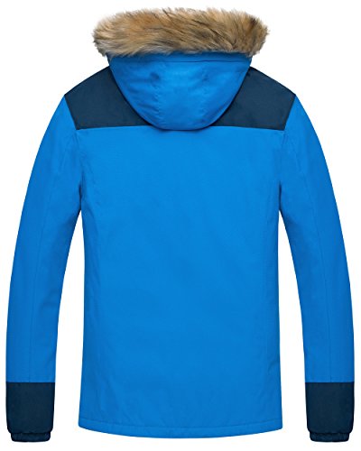 Wantdo Cazadora Trabajo Viaje Acampar Chaquetas Forro de Vellón Grueso Suave Ski Jacket Montaña Senderismo Chaquetas con Capucha Integrados con Piel para Hombre Azul Lago Claro Medium