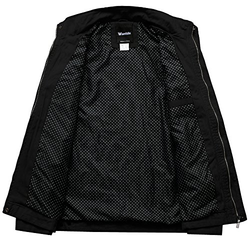 Wantdo Chaqueta Clásica al Aire Libre Cazadora Estilo Cargo Otoño Chaqueta Ligera Entretiempo Chamarra Collar de Pie Chaqueta de Algodón Casual Hombres Negro X-Large