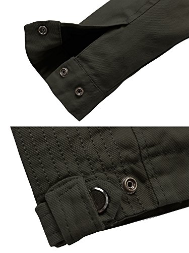 Wantdo Chaqueta de Algodón Casual Chaqueta Cuello Alto Sahariana Chaqueta de Aviador Invierno Chaqueta Fina Joven Hombre Verde Militar 3X-Large