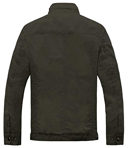 Wantdo Chaqueta de Algodón Casual Chaqueta Cuello Alto Sahariana Chaqueta de Aviador Invierno Chaqueta Fina Joven Hombre Verde Militar 3X-Large