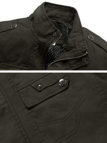 Wantdo Chaqueta de Algodón Casual Chaqueta Cuello Alto Sahariana Chaqueta de Aviador Invierno Chaqueta Fina Joven Hombre Verde Militar 3X-Large