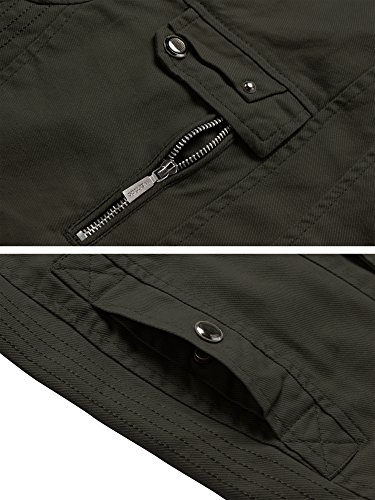 Wantdo Chaqueta de Algodón Casual Chaqueta Cuello Alto Sahariana Chaqueta de Aviador Invierno Chaqueta Fina Joven Hombre Verde Militar 3X-Large