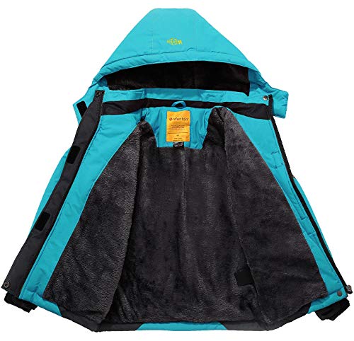 Wantdo Chaqueta de Esquí Abrigo Windbreaker Paño Suave Parka Resistente al Agua para Acampar Viajar Chaqueta de Bolsillos Múltiples Cremallera para Niñas Azul Saboya Claro 152-158