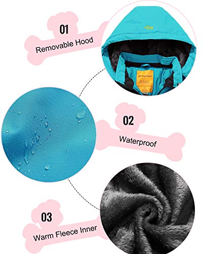 Wantdo Chaqueta de Esquí Abrigo Windbreaker Paño Suave Parka Resistente al Agua para Acampar Viajar Chaqueta de Bolsillos Múltiples Cremallera para Niñas Azul Saboya Claro 152-158