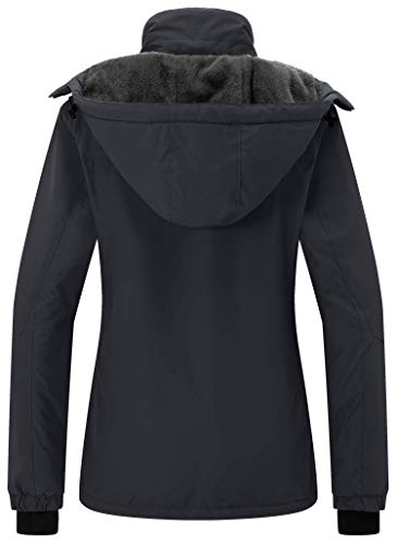 Wantdo Chaqueta de Esquí Deportiva al Aire Libre Cazadora Nieve Snowboard Invierno Parka con Capucha Forro Polar Cálida Chaqueta Impermeable Antiviento para Mujer Negro Medium