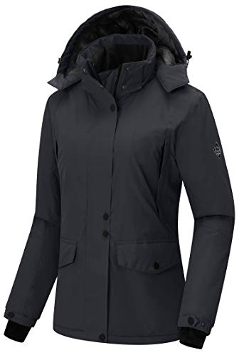 Wantdo Chaqueta de Esquí Deportiva al Aire Libre Cazadora Nieve Snowboard Invierno Parka con Capucha Forro Polar Cálida Chaqueta Impermeable Antiviento para Mujer Negro Medium