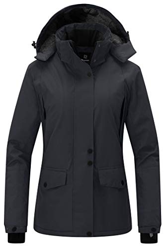 Wantdo Chaqueta de Esquí Deportiva al Aire Libre Cazadora Nieve Snowboard Invierno Parka con Capucha Forro Polar Cálida Chaqueta Impermeable Antiviento para Mujer Negro Medium