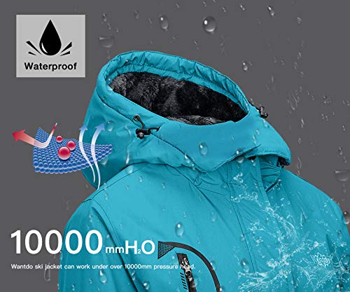 Wantdo Chaqueta de Esquí Impermeable Montaña Abrigo Windbreaker Paño Grueso Suave Parka Acampar Viajar Chaqueta de Bolsillos Múltiples Cremallera para Mujer Azul Saboya Claro Large