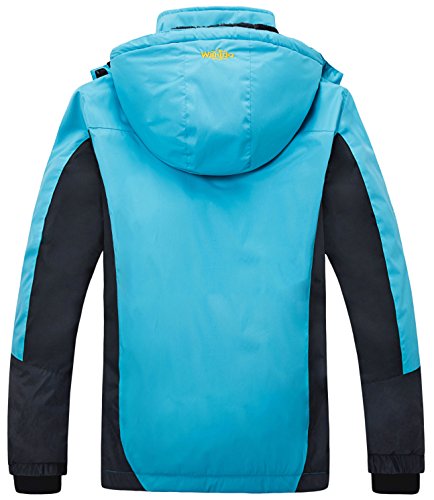 Wantdo Chaqueta de Esquí Impermeable Montaña Abrigo Windbreaker Paño Grueso Suave Parka Acampar Viajar Chaqueta de Bolsillos Múltiples Cremallera para Mujer Azul Saboya Claro Large