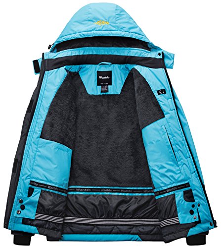 Wantdo Chaqueta de Esquí Impermeable Montaña Abrigo Windbreaker Paño Grueso Suave Parka Acampar Viajar Chaqueta de Bolsillos Múltiples Cremallera para Mujer Azul Saboya Claro Large