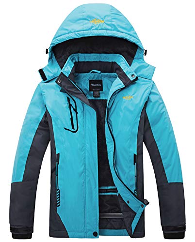 Wantdo Chaqueta de Esquí Impermeable Montaña Abrigo Windbreaker Paño Grueso Suave Parka Acampar Viajar Chaqueta de Bolsillos Múltiples Cremallera para Mujer Azul Saboya Claro Large