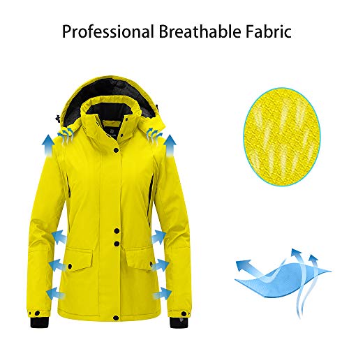Wantdo Chaqueta de Esquí Montaña Impermeable Chaquetas Cálida Aislada con Vellón Parkas con Capucha de Nieve Invierno Abrigo para Exteriores Snowboard para Mujer Amarillo Large
