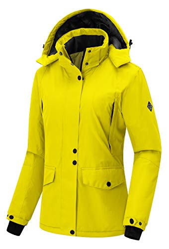Wantdo Chaqueta de Esquí Montaña Impermeable Chaquetas Cálida Aislada con Vellón Parkas con Capucha de Nieve Invierno Abrigo para Exteriores Snowboard para Mujer Amarillo Large
