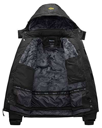 Wantdo Chaqueta de Esquí Montaña Impermeable Parka con Capucha de Nieve Invierno Abrigo para Exteriores Snowboard Chaqueta Cálida Aislada con Vellón para Hombre Negro X-Large