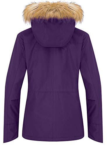 Wantdo Chaqueta de Montaña de Senderismo Abrigo de Invierno Aislada con Vellón Chaqueta Capucha con Pelo a Prueba de Viento Parka Snowboard de Esquí Exteriores para Mujer Púrpura Oscuro Medium