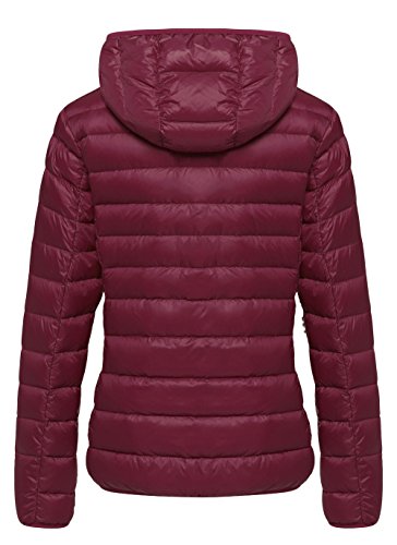 Wantdo Chaqueta de Pluma Ultra Ligero Plumiferos Cálido Capucha Otoño Chaqueta de Plumón Ajustada de Moda Chaqueta de Pluma de Montaña Antiviento Mujer Rojo Vino Small