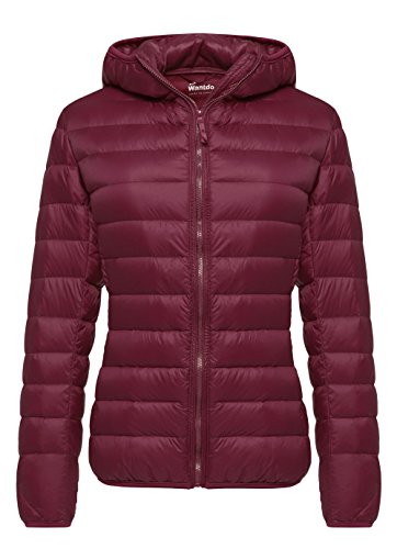 Wantdo Chaqueta de Pluma Ultra Ligero Plumiferos Cálido Capucha Otoño Chaqueta de Plumón Ajustada de Moda Chaqueta de Pluma de Montaña Antiviento Mujer Rojo Vino Small