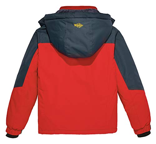Wantdo Chaqueta de Senderismo Deportiva Invierno Chaqueta de Esquí Antiviento Impermeable Abrigo de Lana para Exteriores Parka Cálida Forro Polar con Capucha para Niño Rojo 152-158