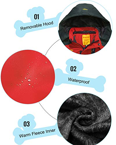 Wantdo Chaqueta de Senderismo Deportiva Invierno Chaqueta de Esquí Antiviento Impermeable Abrigo de Lana para Exteriores Parka Cálida Forro Polar con Capucha para Niño Rojo 152-158