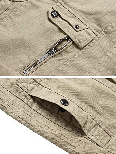 Wantdo Chaqueta Militar Otoño Cazadora Ligera Entretiempo Chaqueta Cuello Alto Sahariana Chaqueta Informal con Botón Hombre Caqui Small