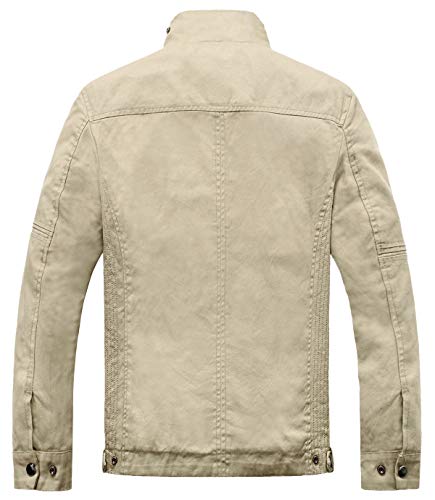 Wantdo Chaqueta Militar Otoño Cazadora Ligera Entretiempo Chaqueta Cuello Alto Sahariana Chaqueta Informal con Botón Hombre Caqui Small