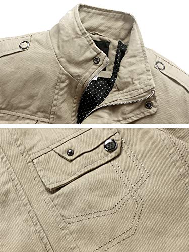 Wantdo Chaqueta Militar Otoño Cazadora Ligera Entretiempo Chaqueta Cuello Alto Sahariana Chaqueta Informal con Botón Hombre Caqui Small