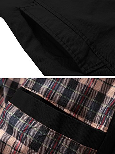 Wantdo Chaqueta Militar Otoño Chaqueta Cuello Alto Sahariana Rompevientos Cremallera Delgada Chaqueta Informal con Botón Hombres Negro Large