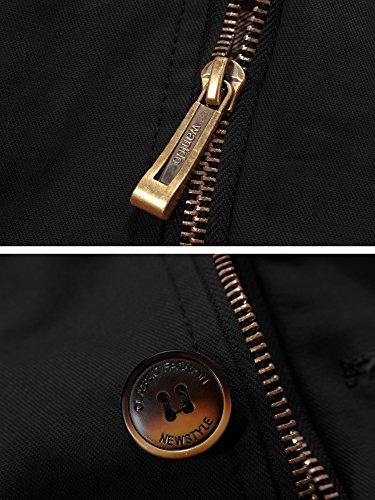 Wantdo Chaqueta Militar Otoño Chaqueta Cuello Alto Sahariana Rompevientos Cremallera Delgada Chaqueta Informal con Botón Hombres Negro Large