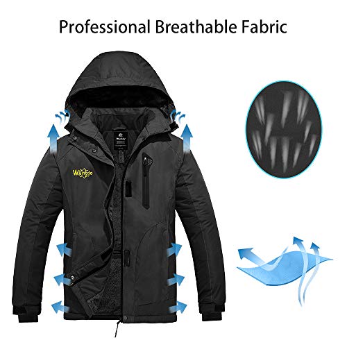 Wantdo Chaquetas de Esquí Impermeable Montaña Parka de Nieve con Capucha Abrigo Snowboard para Exteriores Chaquetas Aislada con Vellón Cálida Invierno para Mujer Negro Small