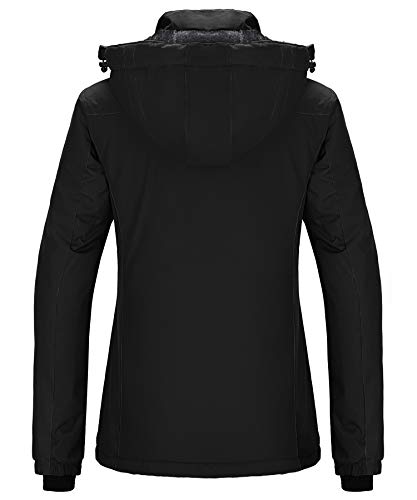 Wantdo Chaquetas de Esquí Impermeable Montaña Parka de Nieve con Capucha Abrigo Snowboard para Exteriores Chaquetas Aislada con Vellón Cálida Invierno para Mujer Negro Small