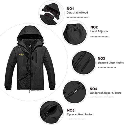 Wantdo Chaquetas de Esquí Impermeable Montaña Parka de Nieve con Capucha Abrigo Snowboard para Exteriores Chaquetas Aislada con Vellón Cálida Invierno para Mujer Negro Small