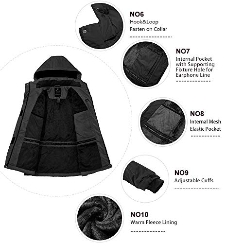 Wantdo Chaquetas de Esquí Impermeable Montaña Parka de Nieve con Capucha Abrigo Snowboard para Exteriores Chaquetas Aislada con Vellón Cálida Invierno para Mujer Negro Small