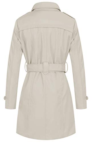 Wantdo Gabardina de Doble Botonadura con Cinturón para Mujer Abrigos con Cierre de Botones Antiviento Charreteras de Hombro Chaquetas de Corte Entallado Mujer Blanco Small
