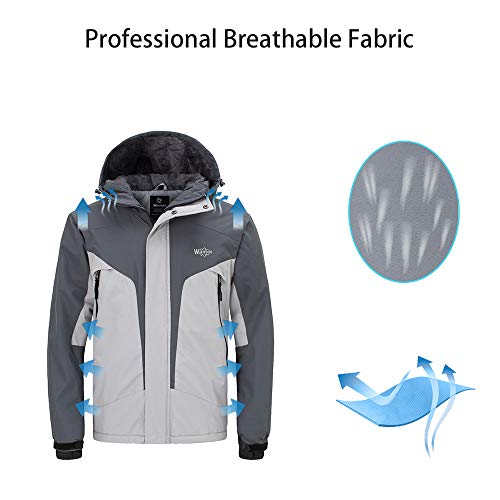 Wantdo Parka de Nieve con Capucha Abrigo Bolsillos Múltiples Cremallera Chaqueta Resistente al Agua para Exteriores Chaqueta Cálida con Capucha Integrada para Hombre Gris Oscuro Small