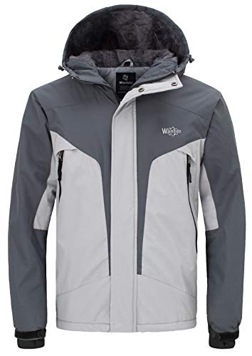 Wantdo Parka de Nieve con Capucha Abrigo Bolsillos Múltiples Cremallera Chaqueta Resistente al Agua para Exteriores Chaqueta Cálida con Capucha Integrada para Hombre Gris Oscuro Small