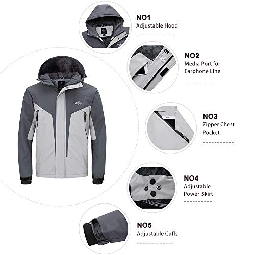 Wantdo Parka de Nieve con Capucha Abrigo Bolsillos Múltiples Cremallera Chaqueta Resistente al Agua para Exteriores Chaqueta Cálida con Capucha Integrada para Hombre Gris Oscuro Small