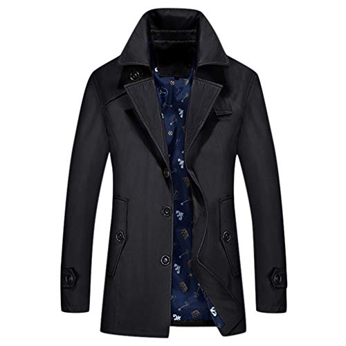 waotier Trench Coat Rompevientos Abrigo Moda Hombre Otoño Invierno Exterior Sección Media y Larga Cazadora de un Solo Pecho Chaqueta Gruesa cálida