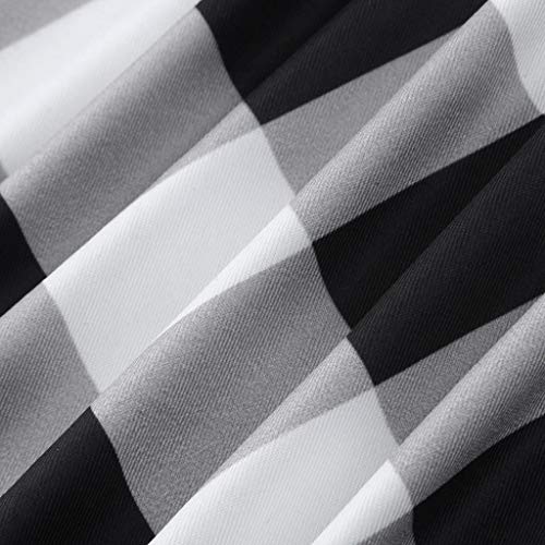 waotier Vestido con Estampado de Cuadros Escoceses de Gran Swing Vestido Largo de Manga Corta de Verano de Manga Corta con Cuello En V para Mujer