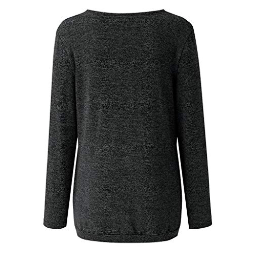 WARMWORD Camiseta de Manga Larga para Mujer con Bolsillo Botón Design Blusa Camisa Cuello en V Basica Camiseta Tops Otoño Casual T-Shirt Damas Color sólido Blusa Tops S-XL