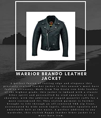 Warrior Gears® Brando - Chaqueta de piel auténtica para hombre | Piel de vacuno en relieve | Cuero genuino | Chaquetas Marlo perfecto