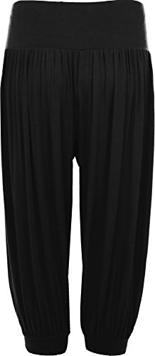 WearAll - Mujer Pantalones Estilo Harén 3/4 Tallas Grandes - Negro - 52-54